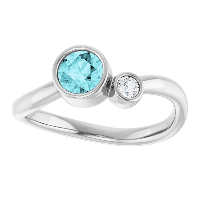 14K Gold Round Natural Blue Zircon Accented Bezel-Set Ring - White Gold - view 8