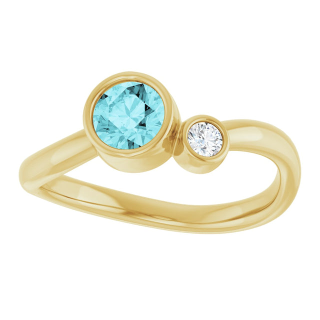 14K Gold Round Natural Blue Zircon Accented Bezel-Set Ring - Yellow Gold - view 8