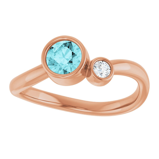 14K Gold Round Natural Blue Zircon Accented Bezel-Set Ring - Rose Gold - view 8