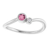 14K Gold Round Natural Pink Tourmaline Accented Bezel-Set Ring - White Gold - view 8