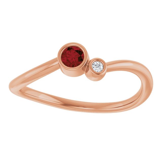 14K Gold Round Natural Mozambique Garnet Accented Bezel-Set Ring - Rose Gold - view 8
