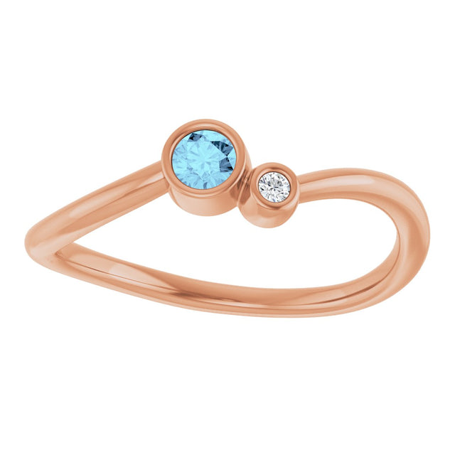 14K Gold Round Natural Aquamarine Accented Bezel-Set Ring - Rose Gold - view 8