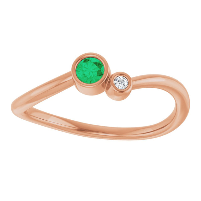 14K Gold Round Lab-Grown Emerald Accented Bezel-Set Ring - Rose Gold - view 8