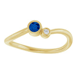 14K Gold Round Lab-Grown Blue Sapphire Accented Bezel-Set Ring - Yellow Gold - view 8