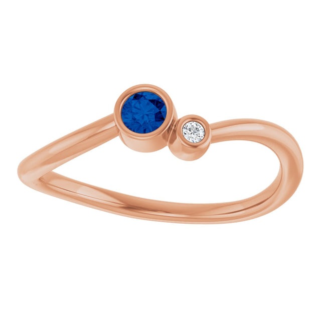 14K Gold Round Natural Blue Sapphire Accented Bezel-Set Ring - Rose Gold - view 8
