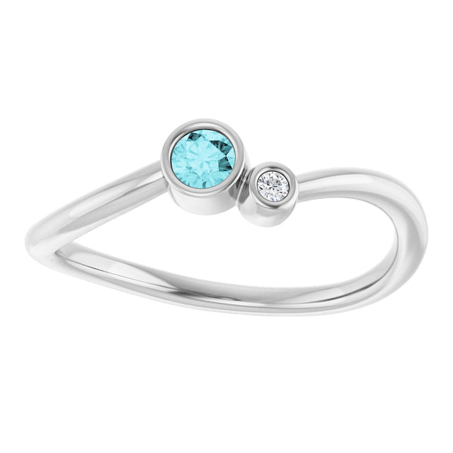 Platinum Round Natural Blue Zircon Accented Bezel-Set Ring - view 8