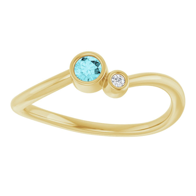 14K Gold Round Natural Blue Zircon Accented Bezel-Set Ring - Yellow Gold - view 8