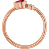 14K Gold Round Natural Ruby Accented Bezel-Set Ring - Rose Gold - view 7