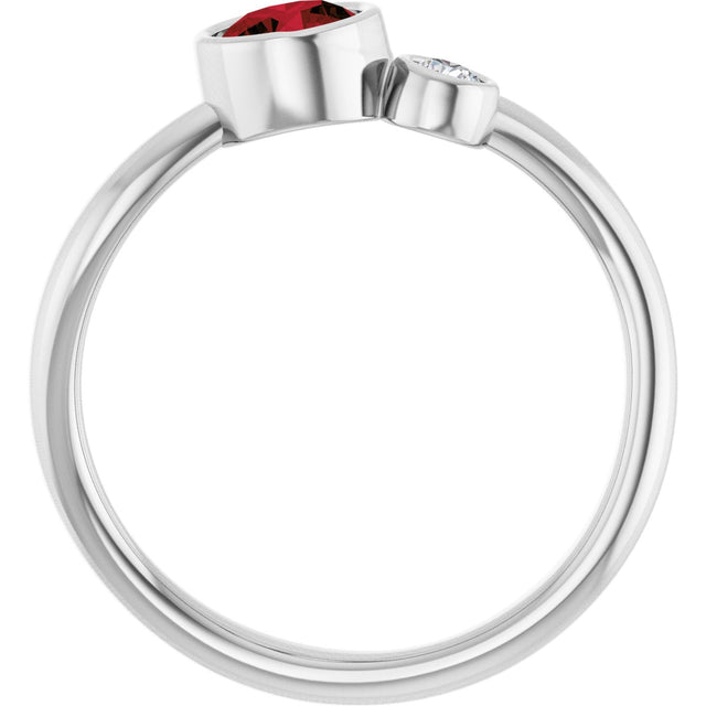 14K Gold Round Natural Mozambique Garnet Accented Bezel-Set Ring - White Gold - view 7