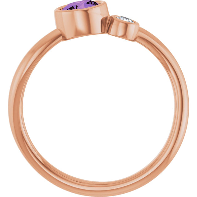 14K Gold Round Natural Amethyst Accented Bezel-Set Ring - Rose Gold - view 7