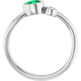 Platinum Round Natural Emerald Accented Bezel-Set Ring - view 7