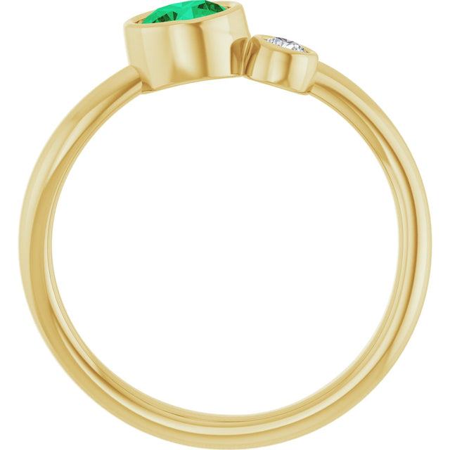 14K Gold Round Natural Emerald Accented Bezel-Set Ring - Yellow Gold - view 7