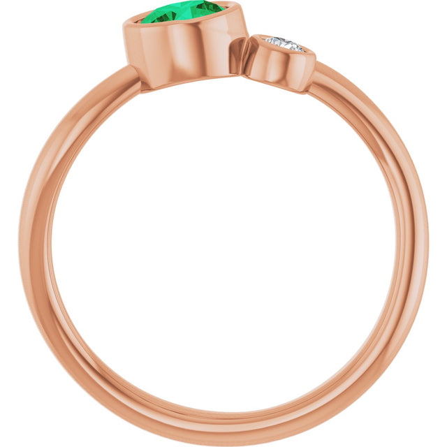 14K Gold Round Lab-Grown Emerald Accented Bezel-Set Ring - Rose Gold - view 7