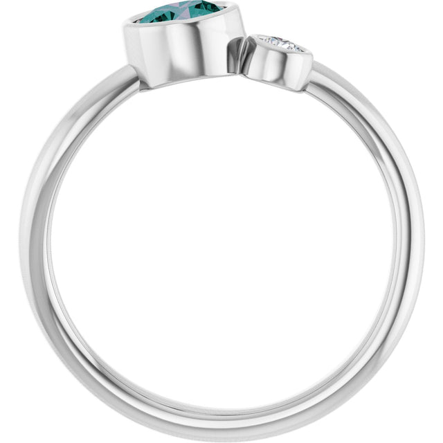 Platinum Round Lab-Grown Alexandrite Accented Bezel-Set Ring - view 7