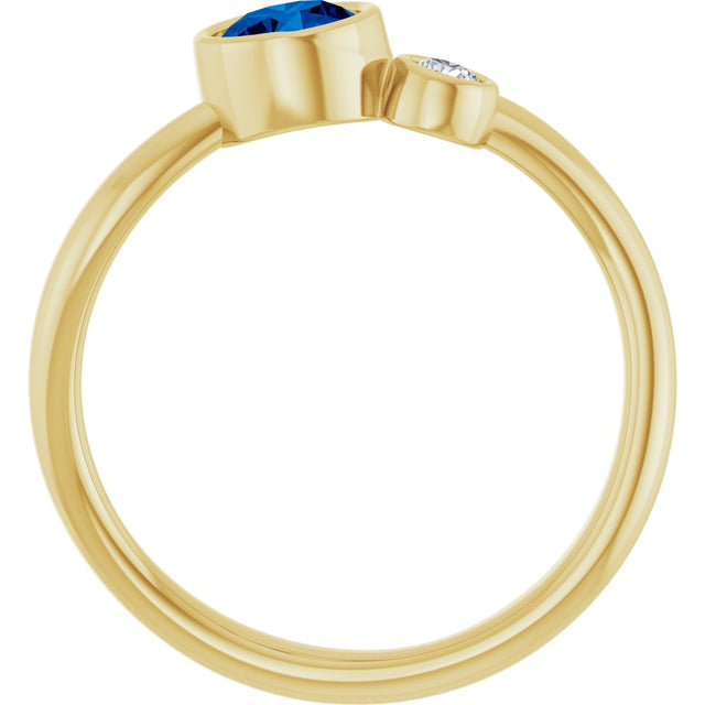 14K Gold Round Natural Blue Sapphire Accented Bezel-Set Ring - Yellow Gold - view 7