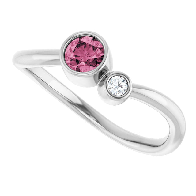 14K Gold Round Natural Pink Tourmaline Accented Bezel-Set Ring - White Gold - view 10