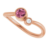14K Gold Round Natural Pink Tourmaline Accented Bezel-Set Ring - Rose Gold - view 10