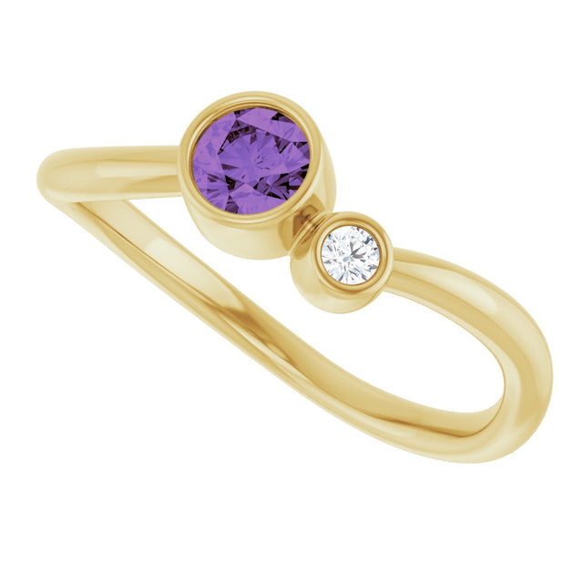 14K Gold Round Natural Amethyst Accented Bezel-Set Ring - Yellow Gold - view 10