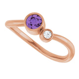14K Gold Round Natural Amethyst Accented Bezel-Set Ring - Rose Gold - view 10