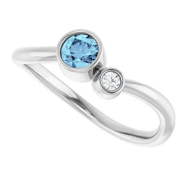 14K Gold Round Natural Aquamarine Accented Bezel-Set Ring - White Gold - view 10