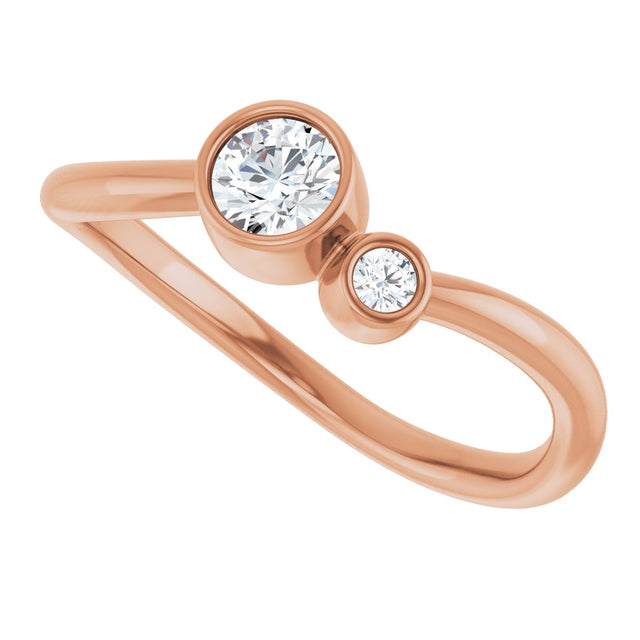 14K Gold Round Natural White Sapphire Accented Bezel-Set Ring - Rose Gold - view 10