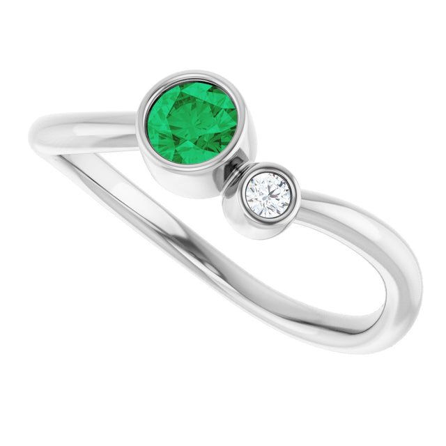 Platinum Round Lab-Grown Emerald Accented Bezel-Set Ring - view 10