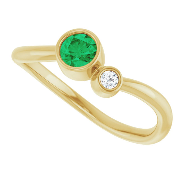 14K Gold Round Natural Emerald Accented Bezel-Set Ring - Yellow Gold - view 10
