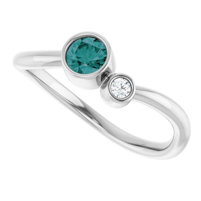 14K Gold Round Lab-Grown Alexandrite Accented Bezel-Set Ring - White Gold - view 10