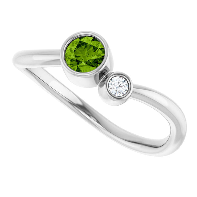 14K Gold Round Natural Peridot Accented Bezel-Set Ring - White Gold - view 10