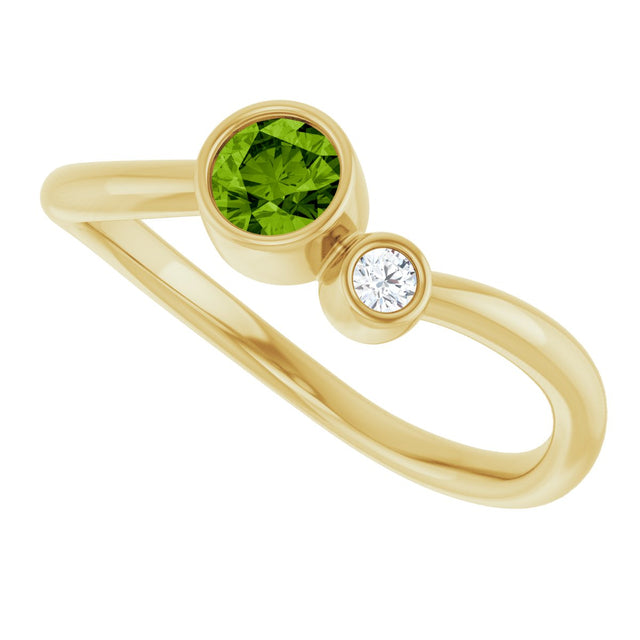 14K Gold Round Natural Peridot Accented Bezel-Set Ring - Yellow Gold - view 10