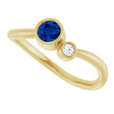 14K Gold Round Lab-Grown Blue Sapphire Accented Bezel-Set Ring - Yellow Gold - view 10
