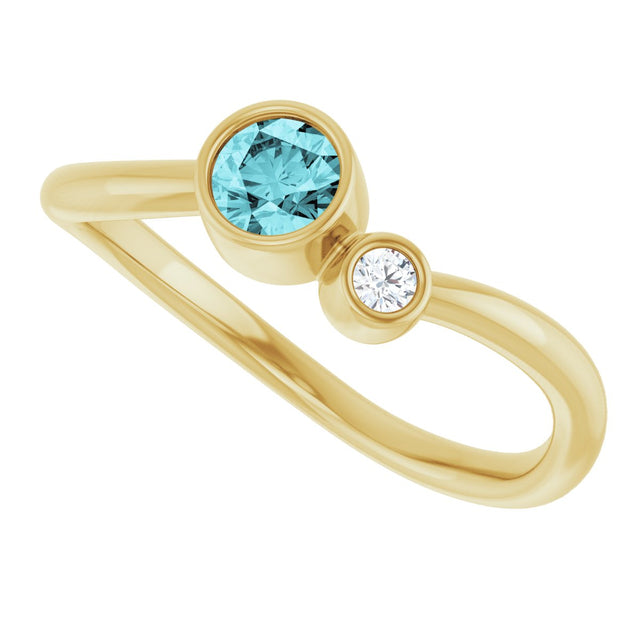 14K Gold Round Natural Blue Zircon Accented Bezel-Set Ring - Yellow Gold - view 10