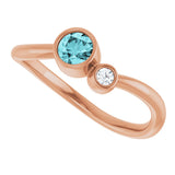 14K Gold Round Natural Blue Zircon Accented Bezel-Set Ring - Rose Gold - view 10