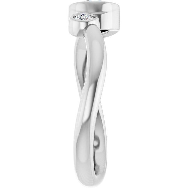Platinum Round Natural White Sapphire Accented Bezel-Set Ring - view 9