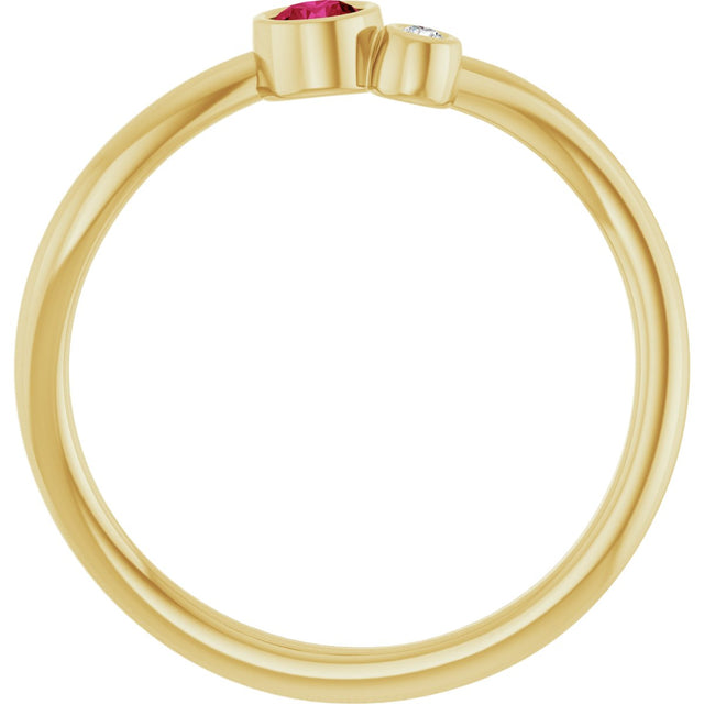 14K Gold Round Lab-Grown Ruby Accented Bezel-Set Ring - Yellow Gold - view 7