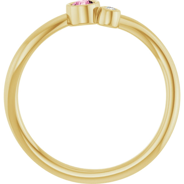 14K Gold Round Natural Pink Tourmaline Accented Bezel-Set Ring - Yellow Gold - view 7