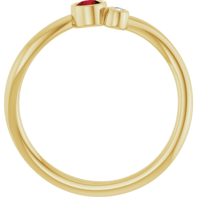 14K Gold Round Natural Mozambique Garnet Accented Bezel-Set Ring - Yellow Gold - view 7