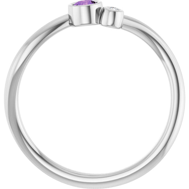 14K Gold Round Natural Amethyst Accented Bezel-Set Ring - White Gold - view 7