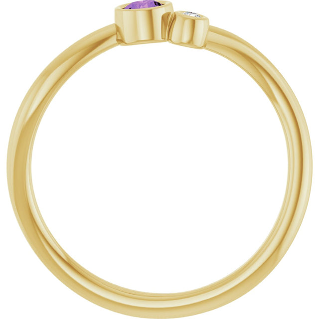14K Gold Round Natural Amethyst Accented Bezel-Set Ring - Yellow Gold - view 7
