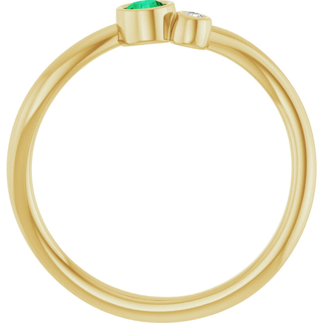 14K Gold Round Natural Emerald Accented Bezel-Set Ring - Yellow Gold - view 7