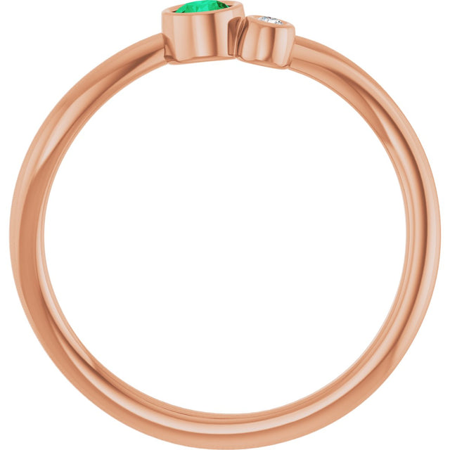 14K Gold Round Natural Emerald Accented Bezel-Set Ring - Rose Gold - view 7