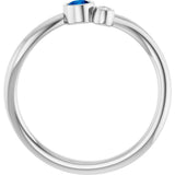 14K Gold Round Lab-Grown Blue Sapphire Accented Bezel-Set Ring - White Gold - view 7
