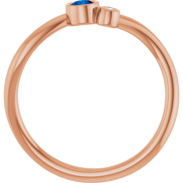 14K Gold Round Lab-Grown Blue Sapphire Accented Bezel-Set Ring - Rose Gold - view 7