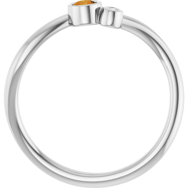 14K Gold Round Natural Citrine Accented Bezel-Set Ring - White Gold - view 7