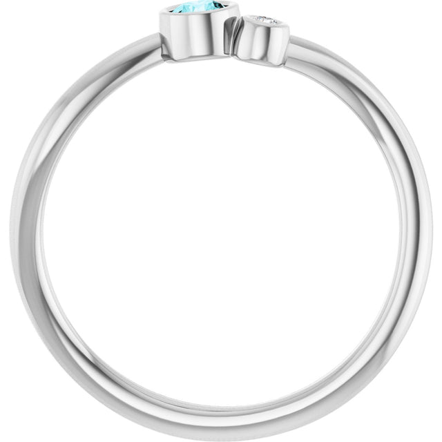 14K Gold Round Natural Blue Zircon Accented Bezel-Set Ring - White Gold - view 7