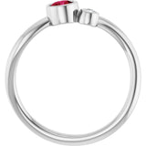 Platinum Round Lab-Grown Ruby Accented Bezel-Set Ring - view 7