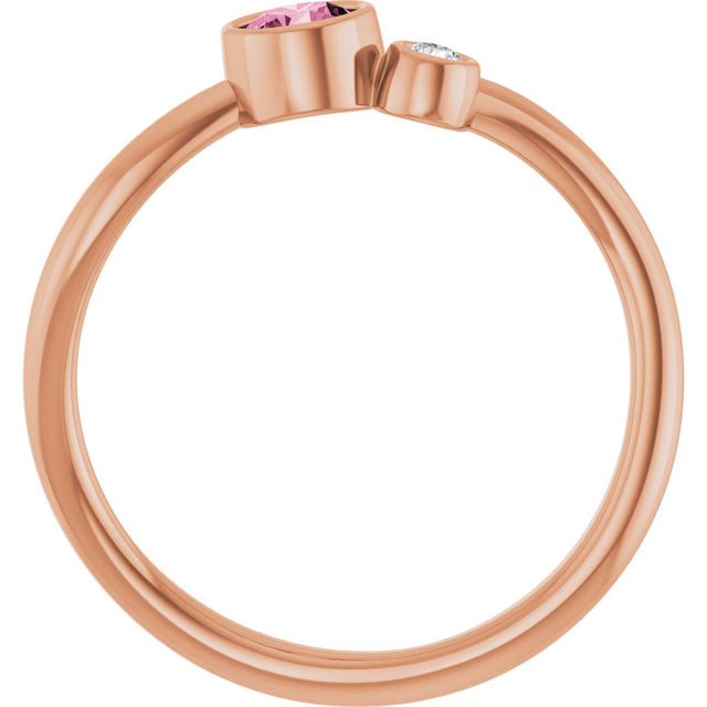 14K Gold Round Natural Pink Tourmaline Accented Bezel-Set Ring - Rose Gold - view 7