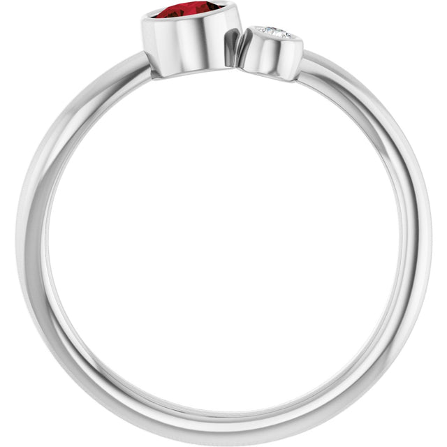 Platinum Round Natural Mozambique Garnet Accented Bezel-Set Ring - view 7