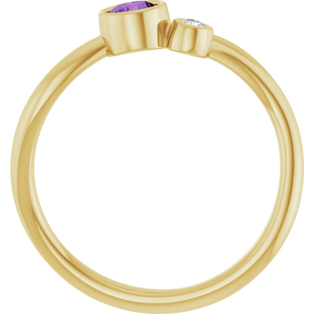 14K Gold Round Natural Amethyst Accented Bezel-Set Ring - Yellow Gold - view 7