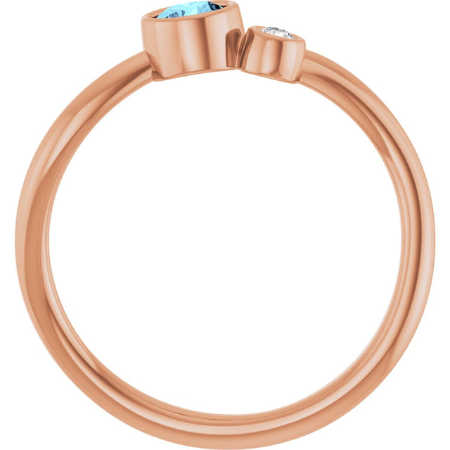 14K Gold Round Natural Aquamarine Accented Bezel-Set Ring - Rose Gold - view 7